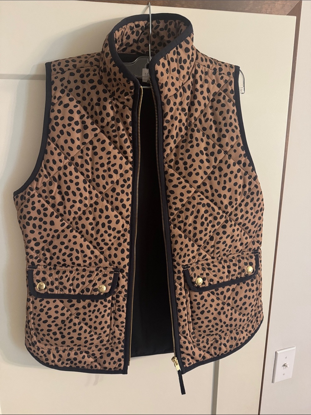 J.Crew Factory Quilted Vest with Tan Leopard Accent